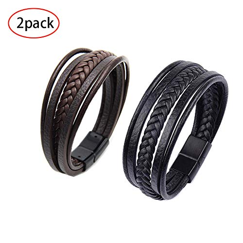 Bracciale Uomo In Pelle E Acciaio Con Chiusura Magnetica - Regalo Elegante Per Lui