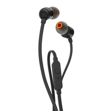 Carica l'immagine nel visualizzatore di Gallery, JBL T110 Cuffie In Ear con Microfono, Cavo Piatto Antigroviglio, Comando a un pulsante, JBL Pure Bass Sound, Nero