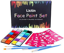 Carica l&#39;immagine nel visualizzatore di Gallery, Lictin Truccabimbi Kit,Face Paint,Kit per La Pittura del Viso per Bambini,24 Colori,50 Stencil,6 Pennelli Professionali