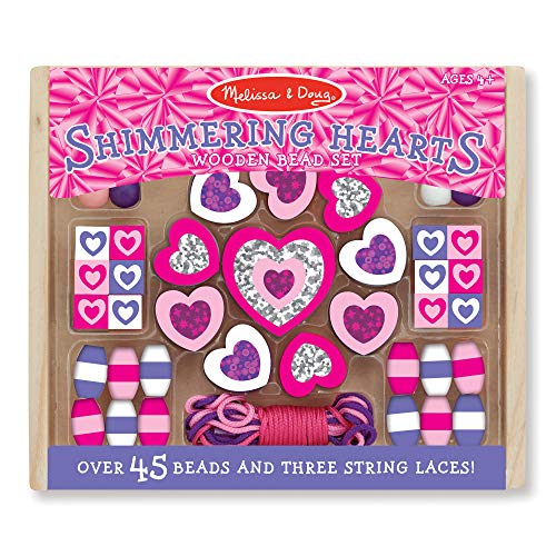 Melissa & Doug- Cuori Luccicanti Set di Perline in Legno, Multicolore - Ilgrandebazar