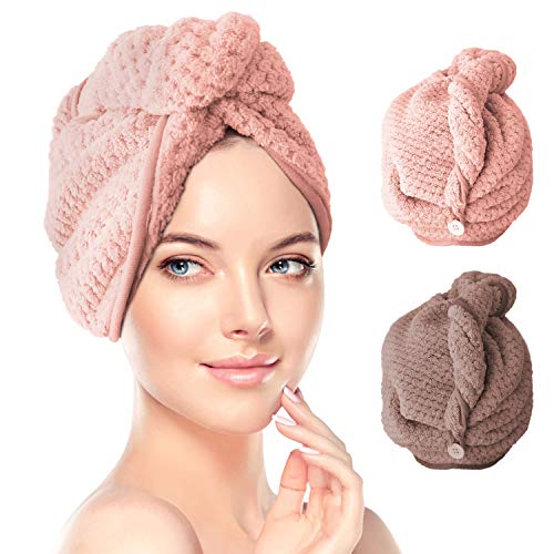 Asciugamano Turbante Per Capelli In Puro Cotone: Assorbe Velocemente, Anticrespo, Con Bottone E Passante (66x25 Cm)