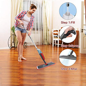 Fixget Spray Mop Mocio, Microfibra con Spruzzatore d'Acqua, Red