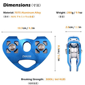 TRIWONDER 30kN Carrucola Doppia con Guance Fisse Carrucole Arrampicata per Recuperi Deviazioni di Carico Arrampicata in Falesia o Indoor Funivia (Blu)
