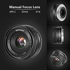Neewer 32mm F/1,6 Obiettivo Fisso Prime Focus Manuale Apertura Grande...