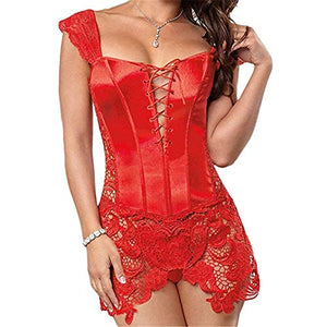 SxyBox Donna Pelle delle di Overbust Corsetto con Pizzo EU 40-42/2XL, Rosso - Ilgrandebazar