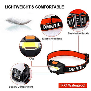 Luce Frontale LED, OMERIL Torcia Impermeabile con 3 Modalità di...