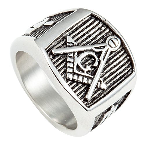 Retro Vintage in acciaio INOX massonico anello Silver - Ilgrandebazar