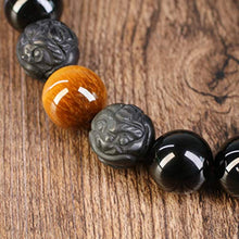 Carica l&#39;immagine nel visualizzatore di Gallery, COAI Bracciale Uomo in Ossidiana e Occhio di Tigre Di Marrone