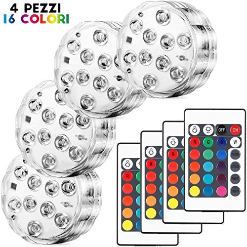 Set di 4 Pezzi Luce a LED RGB Sommergibile Luci Multicolori impermeabili 4 X...