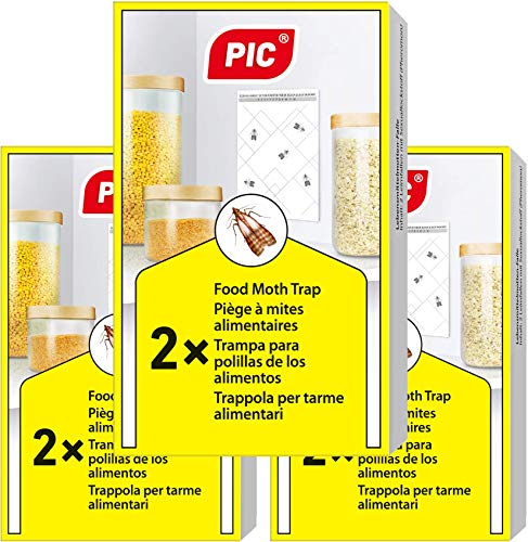 PIC Trappola Anti Tarme del Cibo - Confezione da 3 buste con due trappole = 6 pezzi – Trappola di colla per farfalline del cibo, trappole ai feromoni acchiappa tarme alimentari
