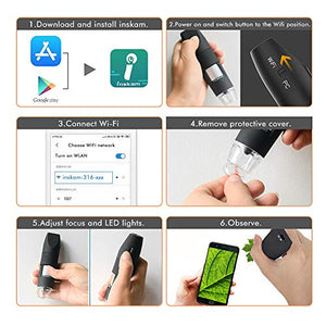 SKYBASIC Microscopio Digitale WiFi, Tascabile Fotocamera USB Nero