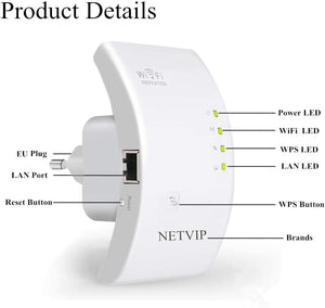 NETVIP Ripetitore WiFi Wireless 300Mbps/ 2.4GHz WiFi Extender e Access Point Potenzia la Tua Copertura Wi-Fi Compatibile con Tutti i Modem Router WiFi