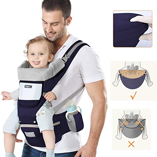 Marsupio Neonati Ergonomico Porta Bambino con Sgabello Blu Scuro - Ilgrandebazar