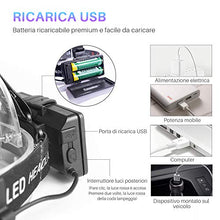 Carica l'immagine nel visualizzatore di Gallery, Arzopa Lampade da Testa LED USB Ricaricabile, Torcia Frontale 13000...