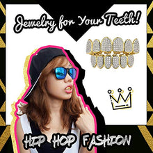 Carica l&#39;immagine nel visualizzatore di Gallery, 24K Gold Plated Iced Out Grillz Con Diamanti Micropave CZ + 2 barre di... - Ilgrandebazar