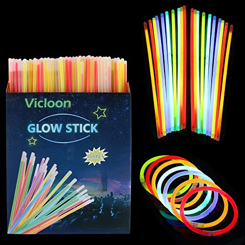 Vicloon Luminose per Party, 100 Pezzi Braccialetti Luminosi con Glow2