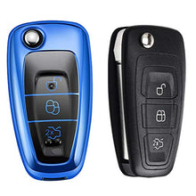 Carica l&#39;immagine nel visualizzatore di Gallery, Cover protettiva per chiave in TPU con 3 pulsanti, compatibile Ford Blu