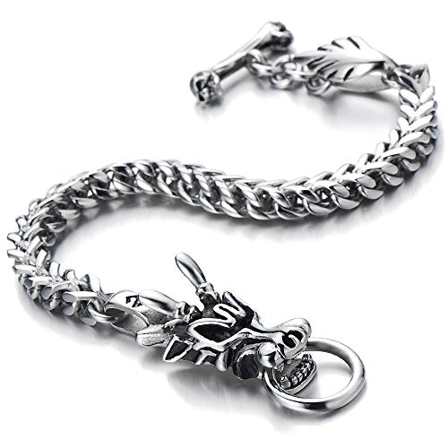 COOLSTEELANDBEYOND Biker Braccialetto del Drago, Bracciale da Uomo, Argento - Ilgrandebazar