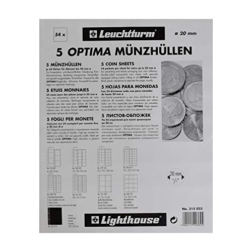 coin sheets OPTIMA, for 54 coins up to 20 mm Ø, clear - Ilgrandebazar