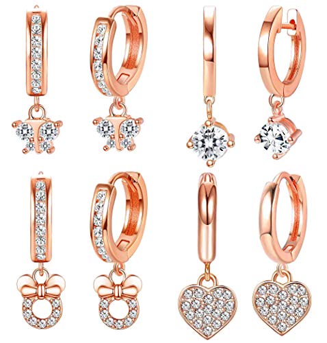 Adramata Set di 4 Orecchini a cerchio pendenti da donna Oro Rosa - Ilgrandebazar