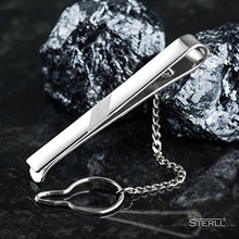 Carica l&#39;immagine nel visualizzatore di Gallery, STERLL Uomo Fermacravatta Argento CORTO Lucido con Striscia Opaca Custodia...