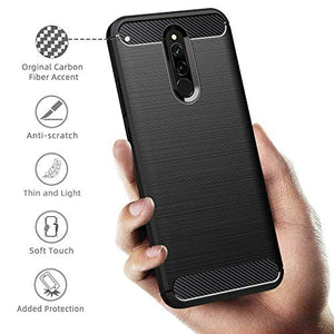 Peakally Cover Xiaomi Redmi 8, Fibra di Carbonio Morbido TPU Custodia Nero - Ilgrandebazar