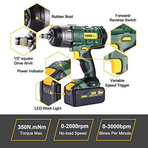 Avvitatore ad Impulsi, TECCPO 350Nm Avvitatori a Massa Battente 18V, 350nm - Ilgrandebazar