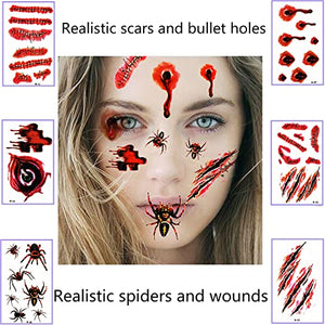 Halloween Cicatrici Tatuaggi, 30 Fogli Halloween FeriteTatuaggi Simulazione di Halloween Tatuaggi di Cicatrici con Ferite Sanguinanti Adesivi Impermeabili per Tatuaggi di Trucco di Halloween