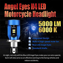 Carica l'immagine nel visualizzatore di Gallery, SUPAREE Lampadina per faro H4 a LED per moto, faro a LED HS1 Hi/Lo con occhio di angelo blu, H4 bianco 6000K
