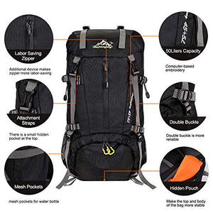 SKYSPER 50L Zaino da Treking, Impermeabile con Copertura della Nero
