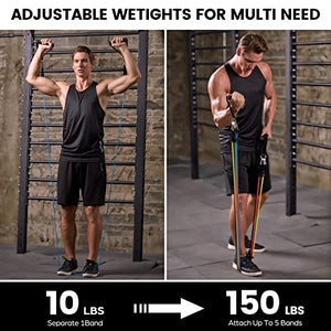 Set Elastici Fitness con 5 Fasce di Resistenza, Bande Elastiche, Maniglie, Cinghie per Caviglia, Ancoraggio da Porta, Kit Allenamento per Fitness Yoga Pilates, Color