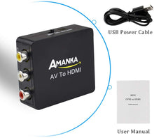 Carica l'immagine nel visualizzatore di Gallery, AMANKA Mini AV a HDMI Convertitore Adattatore,1080P Composito RCA CVBS a HDMI Convertitore con Cavo USB per TV PC PS3 Blue-Ray DVD XBOX SKY HD VHS VCR,Nero