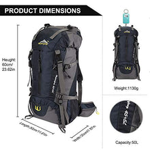 Carica l'immagine nel visualizzatore di Gallery, SKYSPER 50L Zaino da Treking, Impermeabile con Copertura Blu scuro