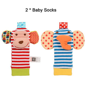 Twister.CK Baby Rattle, 4 Pz Neonato Sonagli da Polso e Scimmia + Elefante