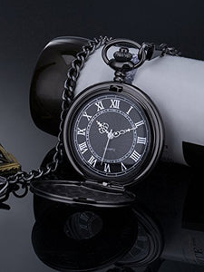 Orologio da Tasca Vintage Romano Numerale Scala al Quarzo con Catena (Nero) - Ilgrandebazar