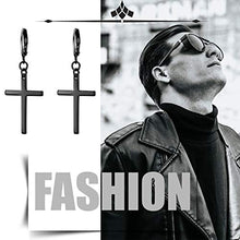 Carica l&#39;immagine nel visualizzatore di Gallery, Flongo Orecchini a croce lunghi orecchini a cerchio piccoli, Nero - Ilgrandebazar