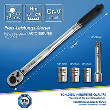 Carica l&#39;immagine nel visualizzatore di Gallery, S&amp;R Chiave Dinamometrica 1/2 &#39; 47.5 cm (28-210 Nm) Professionale Auto Moto con Prolunga 12.5 cm + 3 Bussole (17, 19, 21 mm). Chiave Professionale a Cricchetto Reversibile