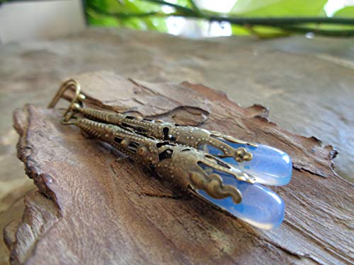 ✿ MANICA LUNGA IN BRONZO E ORECCHINI PIETRA DI LUNA - GOCCE LUNGHE ✿...
