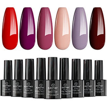 Carica l&#39;immagine nel visualizzatore di Gallery, Kastiny Smalto Semipermanente Per Unghie, 6 Colori Smalto per Unghie in Gel UV LED Rosso, Viola, Marrone con Base e Top Coat, Matt Coat, 7.5ML