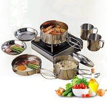 Carica l'immagine nel visualizzatore di Gallery, Juning 8pcs Campeggio pentole, Acciaio Inossidabile Portatile di pentole e...