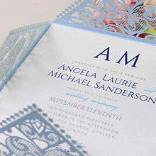 Carica l&#39;immagine nel visualizzatore di Gallery, Azzurro opaco carta con busta partecipazioni matrimonio taglio laser fai da... - Ilgrandebazar