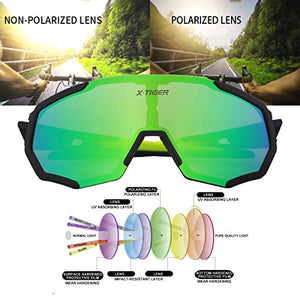 X-TIGER Occhiali Ciclismo CE Autentica Polarizzati con 3 Lenti Nero E Verde