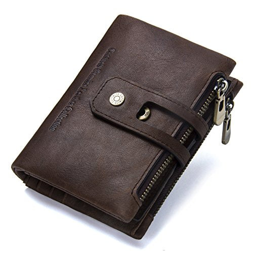 Portafoglio uomo Bifold Portafogli RFID con cerniera Caffè