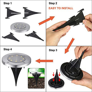 Qedertek 8 Pezzi Luci Solari Giardino Esterno, 8 LEDs Faretti led Solari Luce Sepolta Bianco Caldo Lampada Solare da Esterno IP65 Impermeabile Luci Terra Giardino per Prato Vialetto Scala Paesaggio