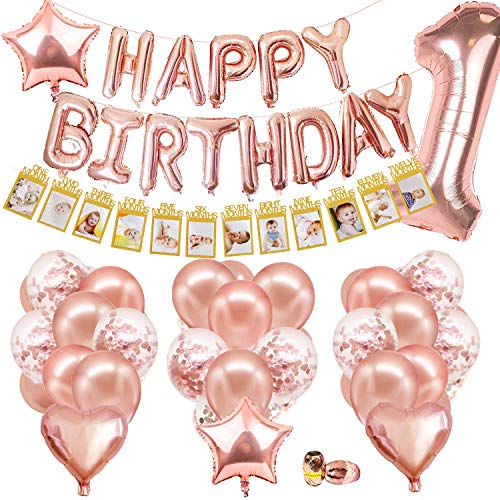 SPECOOL Palloncini Compleanno Oro Rosa,con Baby Photo Rosa Happy Birthday