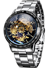 Carica l&#39;immagine nel visualizzatore di Gallery, Alienwork IK Orologio Nero/Movimento D&#39;oro/Cinturino In Metallo Argento - Ilgrandebazar