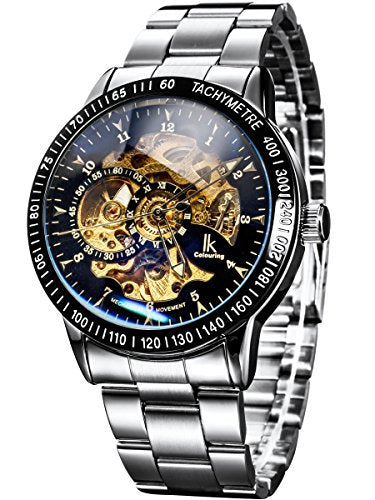 Alienwork IK Orologio Nero/Movimento D'oro/Cinturino In Metallo Argento - Ilgrandebazar