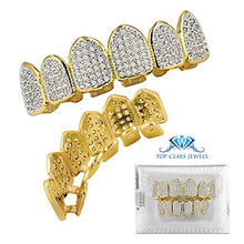 Carica l&#39;immagine nel visualizzatore di Gallery, 24K Gold Plated Iced Out Grillz Con Diamanti Micropave CZ + 2 barre di... - Ilgrandebazar