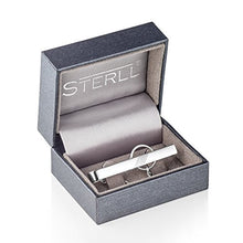 Carica l&#39;immagine nel visualizzatore di Gallery, STERLL Uomo Fermacravatta Argento CORTO Lucido con Striscia Opaca Custodia...