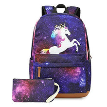 Carica l&#39;immagine nel visualizzatore di Gallery, Zaino Scuola Unicorno Per Ragazze Galaxy Con Porta Di Ricarica Usb Viola